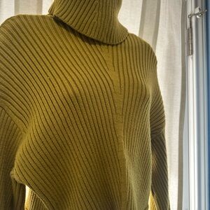 Olive Ribbed Turtleneck Sweater